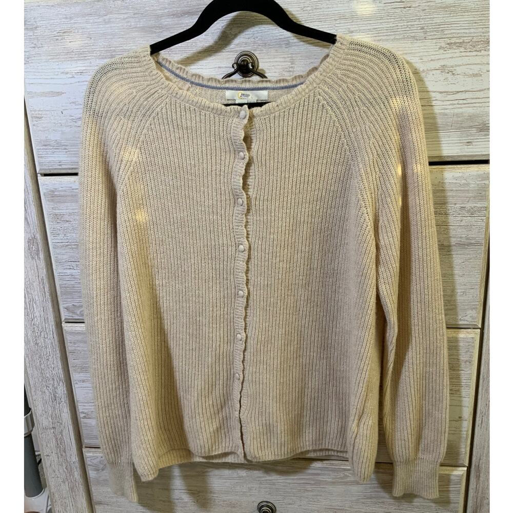 Boden Alpaca Blend Beige Ruffle Trim Cardigan Sweater Size 8 Cottagecore